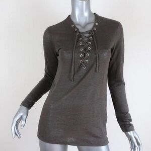 IRO Charcoal Lace-Up Long Sleeve linen Top